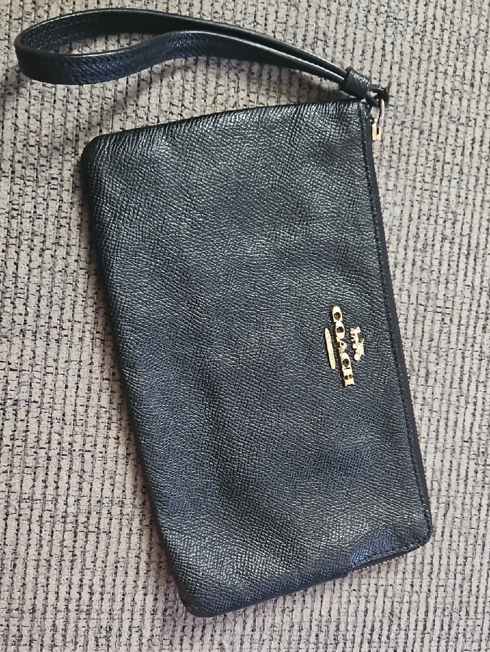 Coach Black Leather Wristlet with Gold Hardware